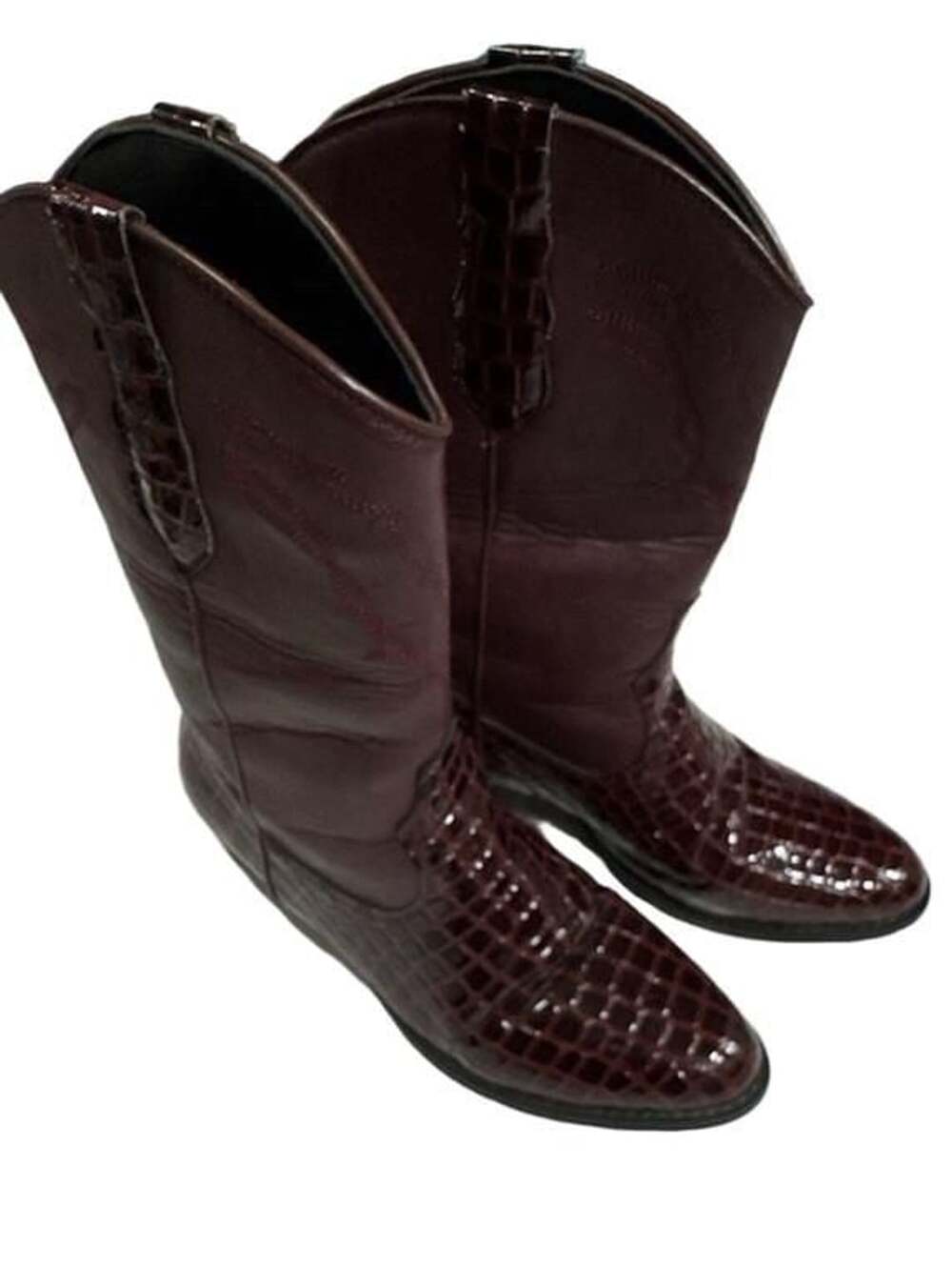 Unbranded Cowboy Boots Size 43 Burgundy Crocodile Embossed Heeled Boots